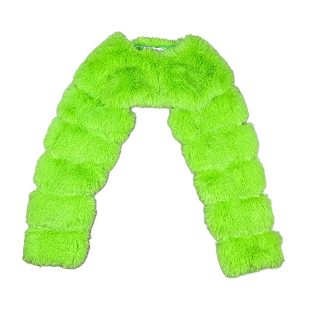 Neon Green Faux Fur Bolero Shrug Jacket - Picture 2 of 8